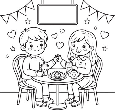 Cute cartoon characters coloring page for kids, vector outline illustration
