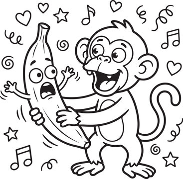 Cute cartoon characters coloring page for kids, vector outline illustration