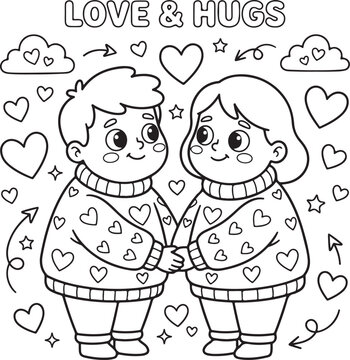Cute cartoon characters coloring page for kids, vector outline illustration