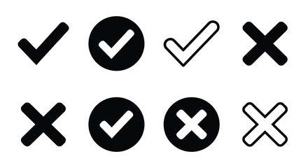 Checkmark And Cross Icons Black And White Vector Symbols On Transparent Background icon tick © Emon