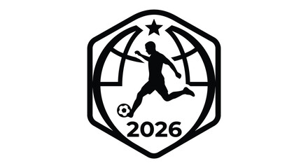 Fototapeta premium Soccer themed Hexagonal Emblem With Player Silhouette Vector Illustration Black And White football athlete