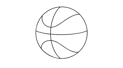 Fototapeta premium Minimal hand-drawn basketball vector icon with clean black outline, curved seam details, round sports ball silhouette, scalable SVG style for athletics, games, fitness, team branding, and court design