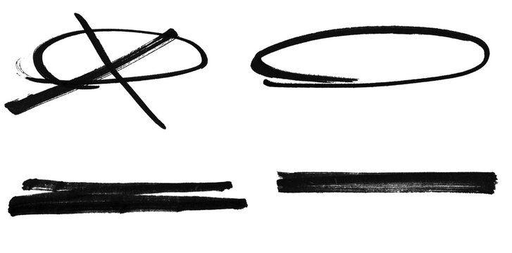 Creative Black Marker Redaction Strokes and Hand Drawn Circle Collection for Document Censoring and Annotation on Transparent Background
