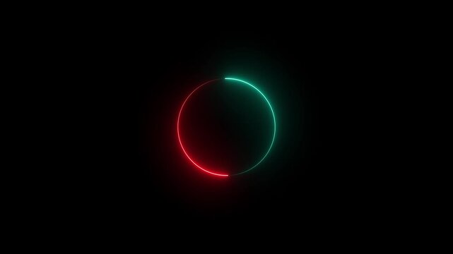 Neon Ring Divided Into Red And Teal Halves On Dark Background circle glowing