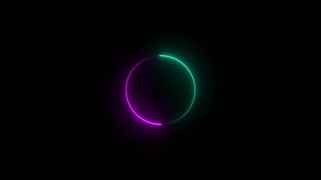 Glowing Neon Circle With Teal And Purple Halves On Black ring light