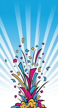 Colorful Confetti Burst on Blue Radial Background Vector Illustration