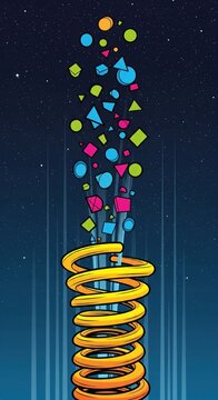 Colorful Geometric Shapes Rising From a Spiral Spring Vector Illustration