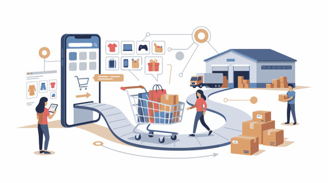 Digital commerce process from online ordering to warehouse delivery