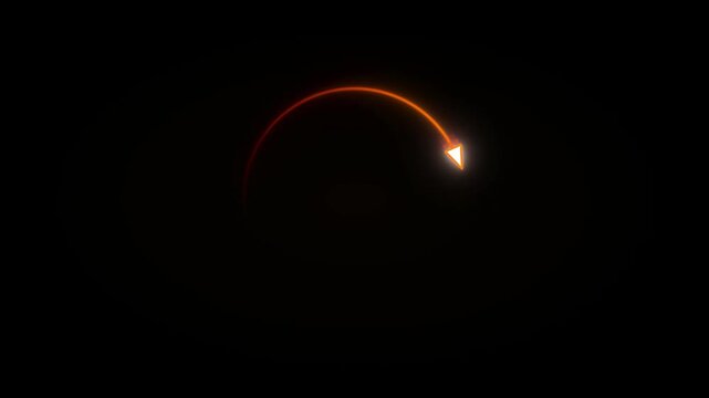 Animated glowing orange circular arrow rotating continuously as a loading indicator on black background
