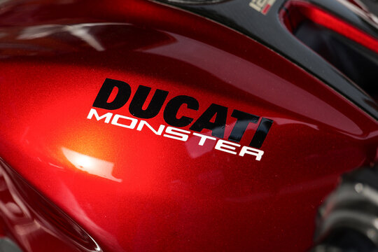Jaen, Spain:- June 20- 2026: Closeup - Logo "DUCATI" Red color.
