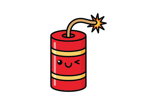 Kawaii Dynamite Stick with Lit Fuse and Winking Face