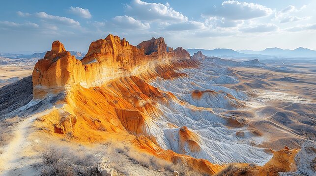 Colorful rock formations in desert landscape
