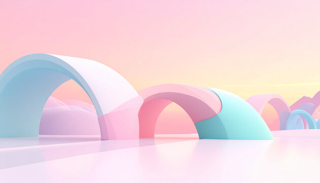 Minimal Pastel Arch Landscape Scene
