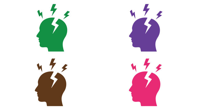 Four colorful head silhouettes with lightning bolts symbolizing mental energy and alertness.