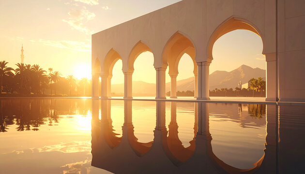 Golden Arch Reflection at Sunset
