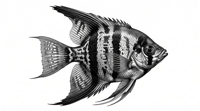 Black and White Angelfish Isolated on White Background