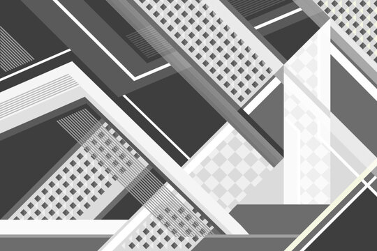 Futuristic black and white background with line and grid elements. Vector illustration.