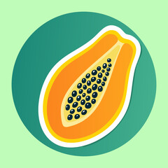 Fototapeta premium Unique and modern visual vector artwork featuring fresh ripe papaya half with seeds on green circular badge emblem great - Vector Illustration
