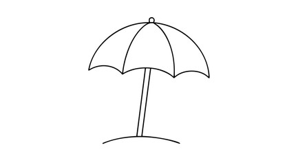 Beach umbrella vector icon illustration with clean hand-traced outline, sunny seaside parasol on sand curve, minimalist black line style for travel, vacation, resort, summer, coastal design use © Kazal Rakha