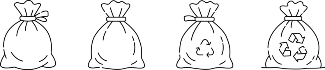 Fototapeta premium Garbage Bag Icons Set Vector Illustration, Trash Bag, Waste Disposal and Recycling Line Art Collection