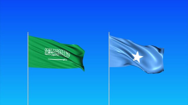 Saudi Arabia and Somalia Flags Animation Loop, Waving National Flags Background