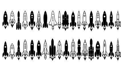 Rocket and spacecraft illustration featuring diverse designs symbolizing innovation, exploration, and the spirit of space travel © Rasheed