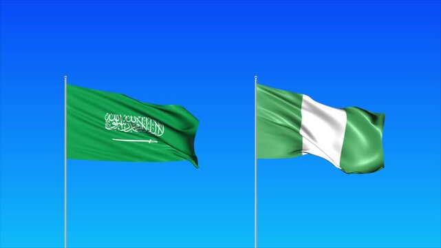 Saudi Arabia and Nigeria Flags Animation Loop, Waving National Flags Background