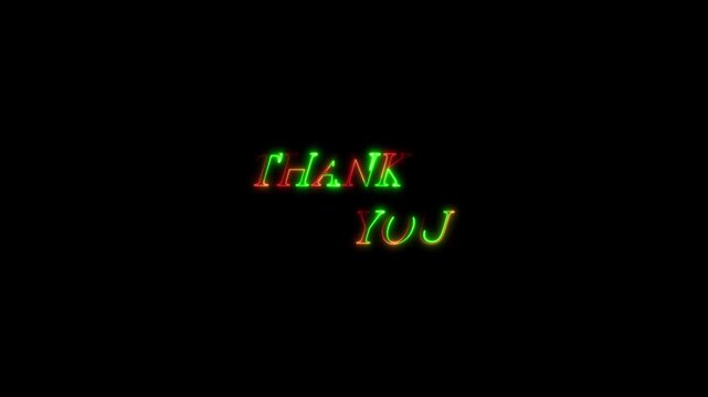 Thank You text with glowing blue neon light path effect THANK YOU text animation on black background. 4K