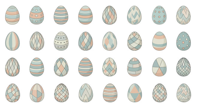 Collection of grey easter eggs with various patterns