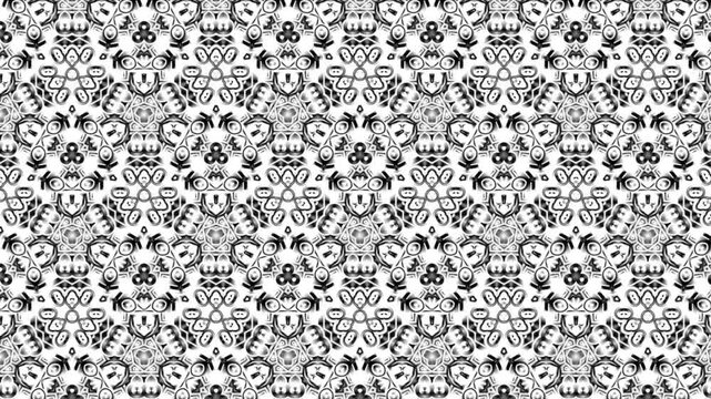 Black and white floral ornament texture. Motion graphic zooming in on nine ornament textures.