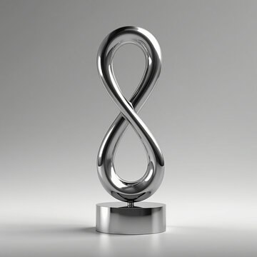 Vertical Metallic Infinity Symbol Sculpture on a Stand