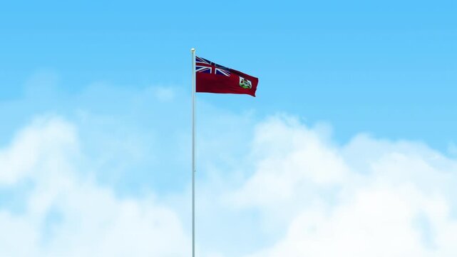 Bermuda Flag 3D Render Animation Waving on Pole with Blue Sky