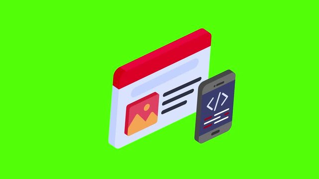Web development image upload coding interface concept on green screen 4k animation video animation