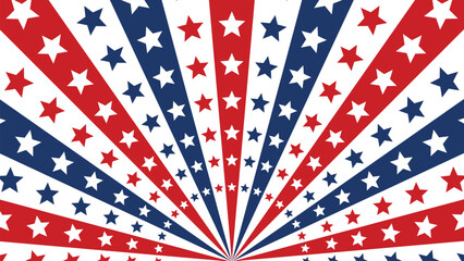 Obraz premium USA Patriotic Sunburst Background with Red White and Blue Stars and Rays, American Celebration Illustration for Independence Day, Fourth of July, Memorial Day and Veterans Day