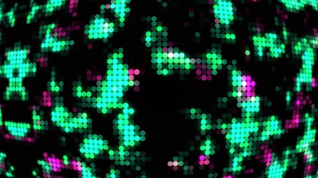 Digital abstract background with glowing halftone dot pattern in cyan and magenta