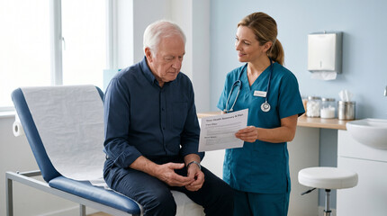 Fototapeta premium Senior Patient Reflecting On Unexpected Health News After Checkup