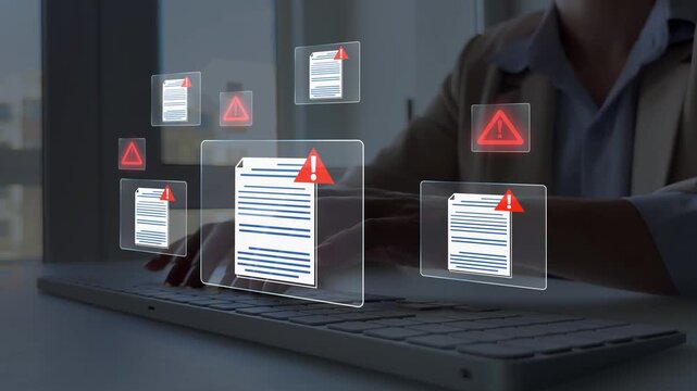 Alert concept showing scam or fraud document warning digital, highlighting cybersecurity, data protection, identity risk, and online threats in modern communication systems	