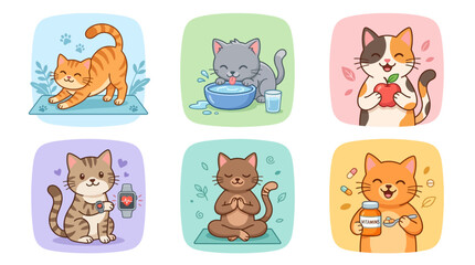 Fototapeta premium The colorful Cute cartoon cats in various poses.