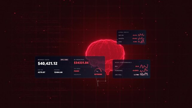 High-speed sequence tracking a bear market alert system featuring a flashing red panic liquidation dashboard inside a rapid flow of algorithmic capital metrics displaying English metrics.