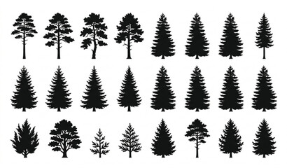 Fototapeta premium Pine tree silhouette vector set isolated on white background