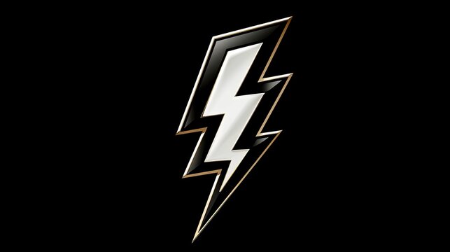 Striking white lightning bolt symbol with gold outline on black