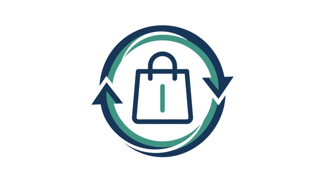 Shopping Bag Icon with Circular Recycling Arrows