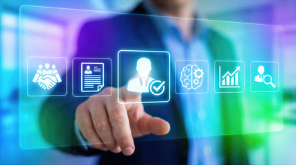 Obraz premium Recruitment and hiring process for human resources management. Talent selection and candidate screening for career development and employment. Business professional evaluating workforce and staff