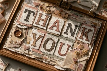 Fototapeta premium Elegant Scrapbook Collage Featuring Thank You Words in a Stylish and Artistic Presentation