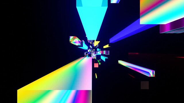 Colorful mesmerizing hypnotic rectangle shapes flying out  10 seconds seamless looping black background animation screensaver visualizer hd video