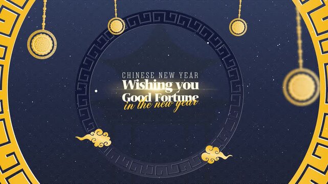 Chinese New Year: Wishing You Good Fortune Typography, Concept Blue Background