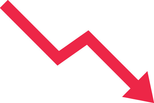 Red downward trend graph arrow indicating negative growth financial decline or loss concept for business presentation. Vector Illustration
