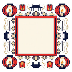 Obraz premium Asian Cultural Decorative Frame with Lanterns and Lotus Flowers