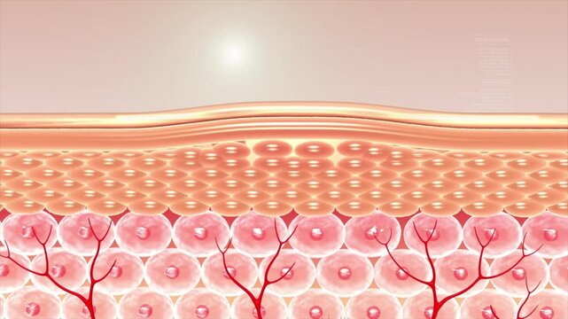 Repair acne and sunken skin, smooth facial wrinkles, and activate deep cells. Cell blasting enhances glow. Concept skincare beauty solution for cosmetic advertising. 3D animation.