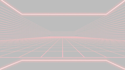 Transparent PNG futuristic digital grid room with neon perspective floor and wireframe lines overlay for sci-fi technology background design line square laboratory infographic tron © OLEKSII
